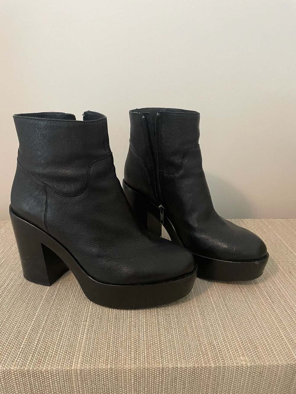 Ash Dakota Black Leather Platform Booties